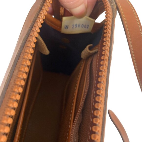 VTG Dooney Bourke Navy Blue / Tan Trim Zip Top Shoulder Crossbody Bag  USA Charm - Picture 9 of 12